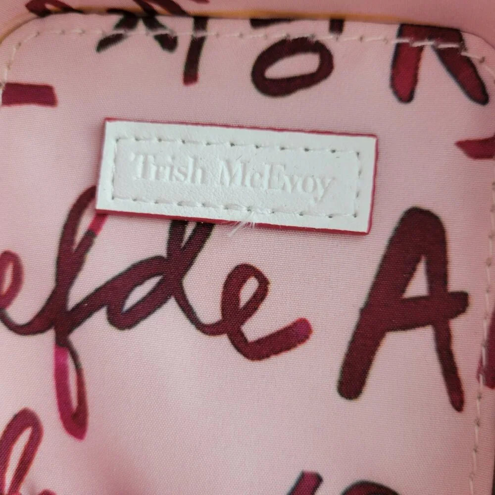 Zebra Trish McEvoy Leather Travel Makeup Bag Case With Hearts Gold Zip 6 x 3 x 2